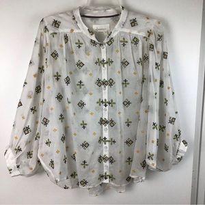 ANTHROPOLOGIE Lisabetta Embroidered Button Down